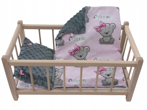 DREWNIANE ŁÓŻECZKO dla lalek Z POŚCIELĄ