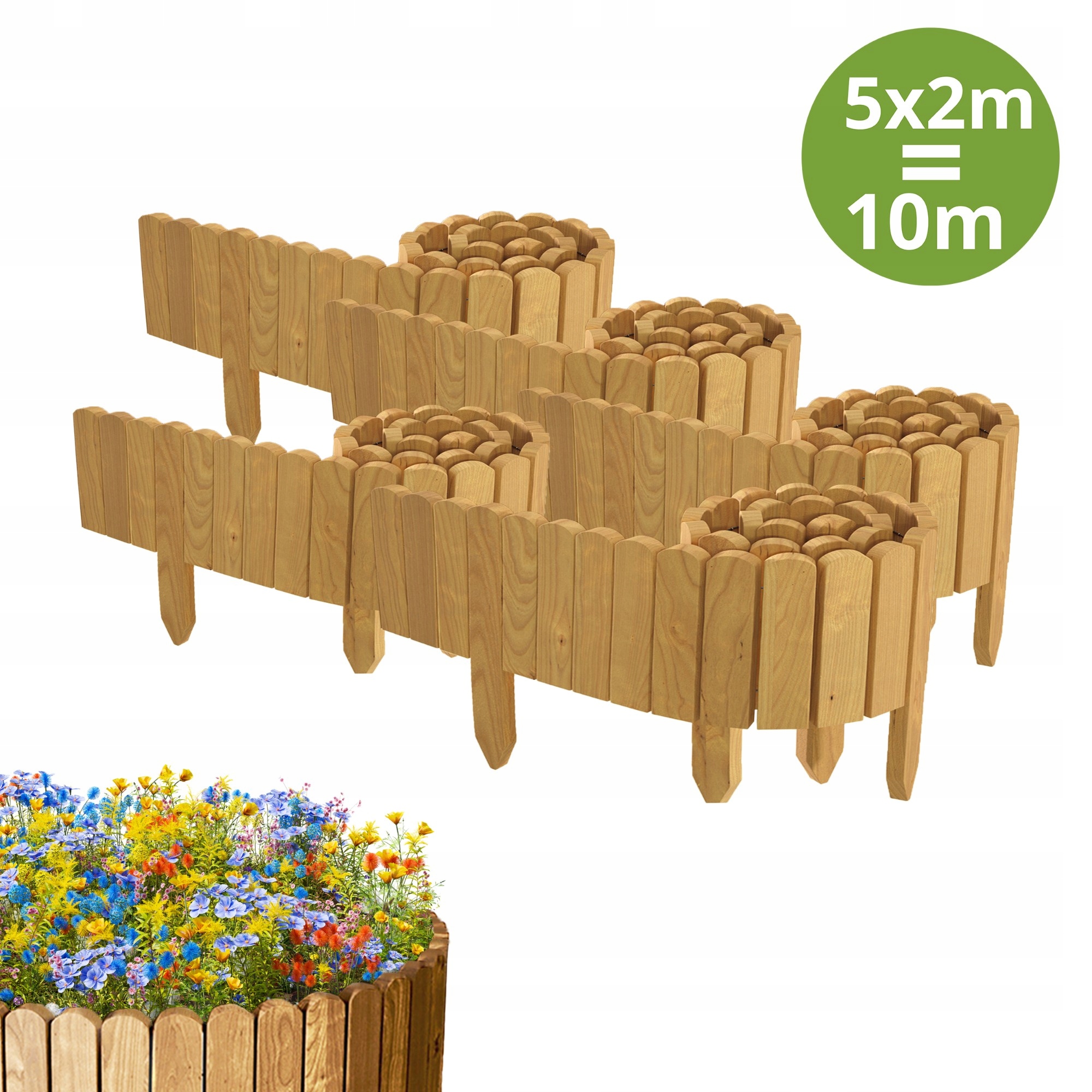 Zahradní Plot dřevěný, borovicový 1000 cm (5x200 cm) výška 10 cm Přírodní