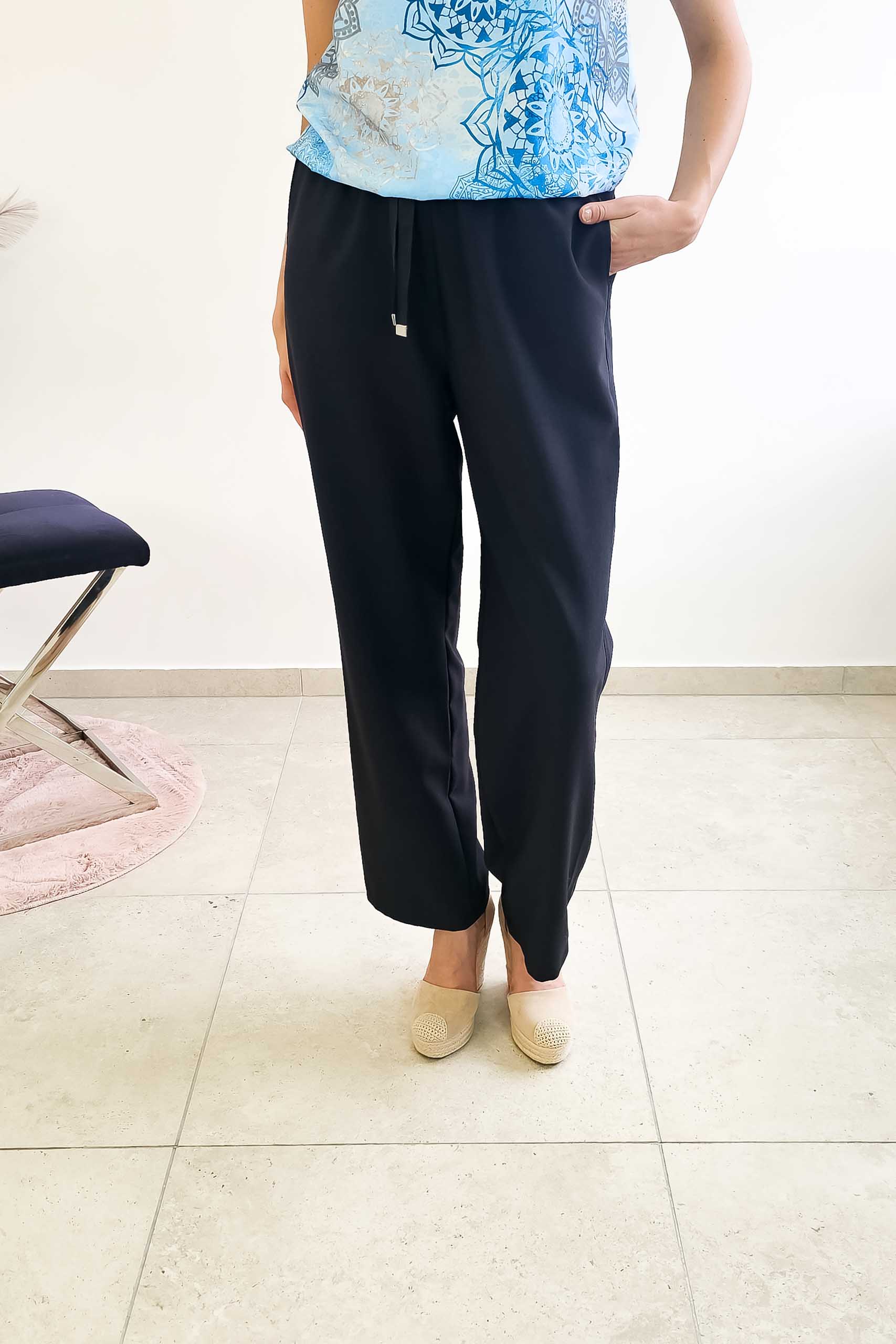 Dámské kalhoty na gumičce s širokou nohavicí, černé, velikost 46