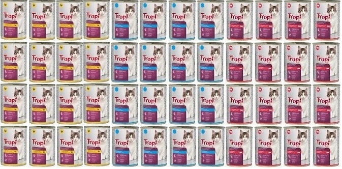 Levně Krmivo mokré Tropi pro kočky MIX Chutí 48ks x 415g konzerva kočka