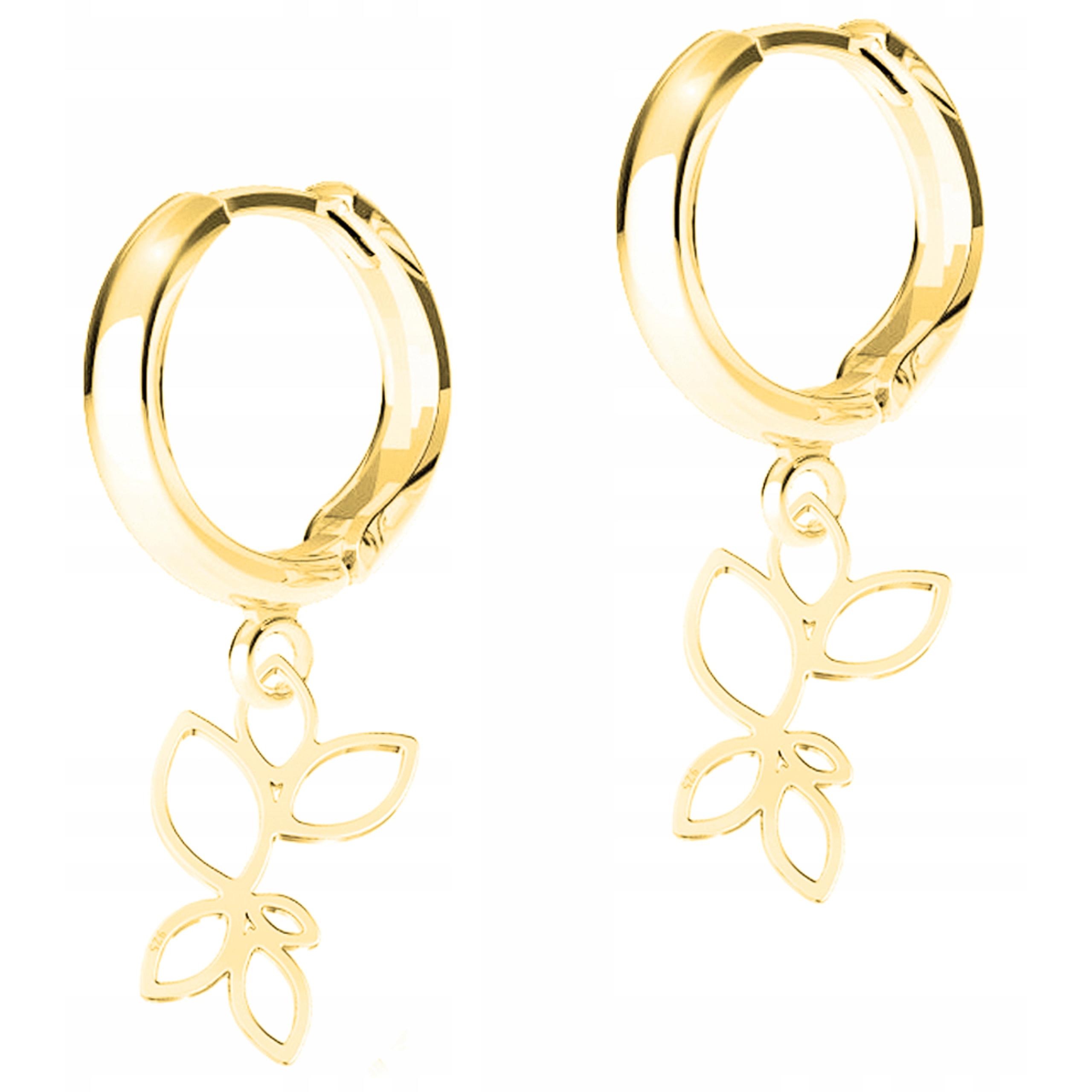 Zlaté Náušnice Ažurové listy Listy Leaf Větvička Stříbro 925