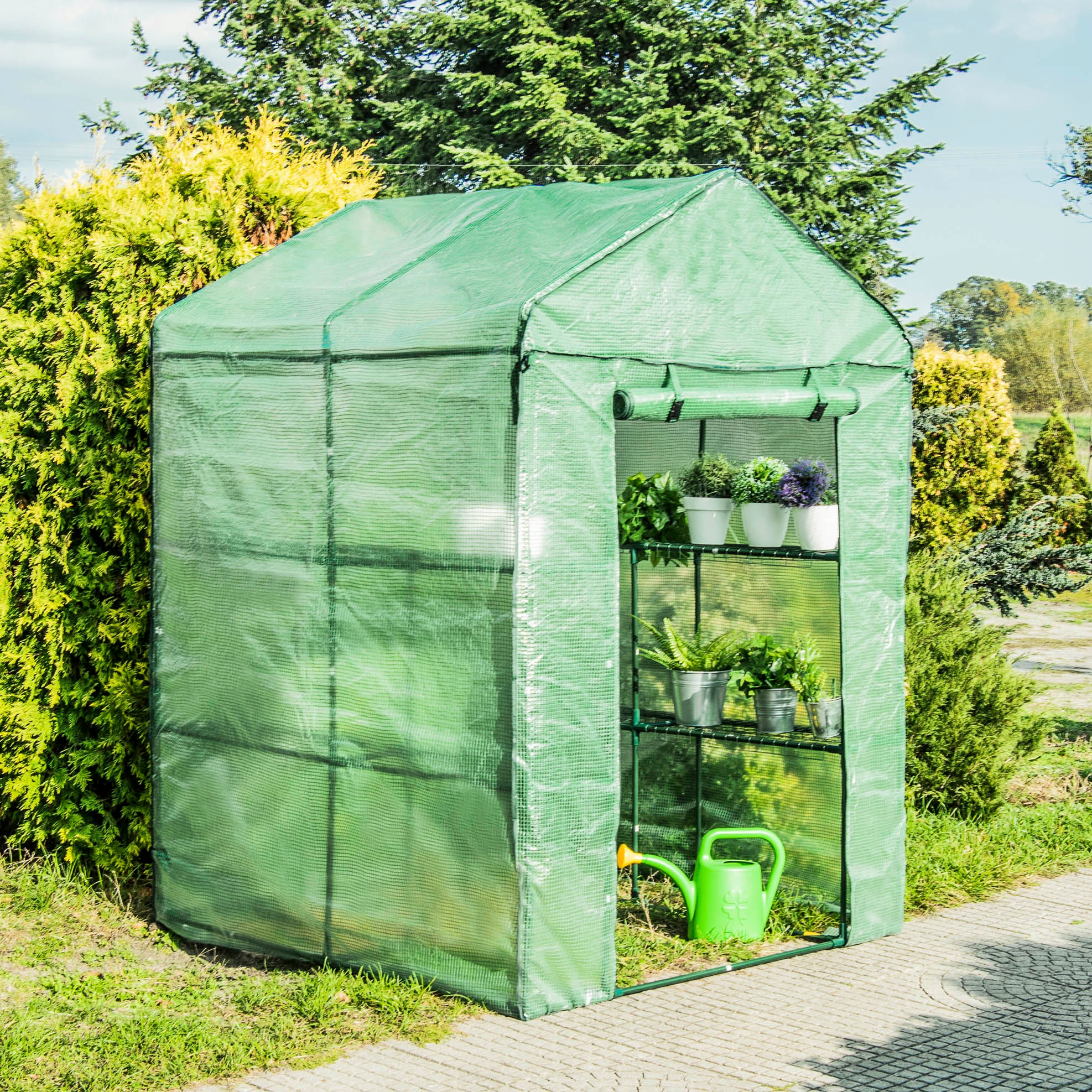 SZKLARNIA OGRODOWA GARDENLINE Z TRZEMA PÓŁKAMI NA KWIATY 1M2 1,4X1,4M Długość (cm) 140