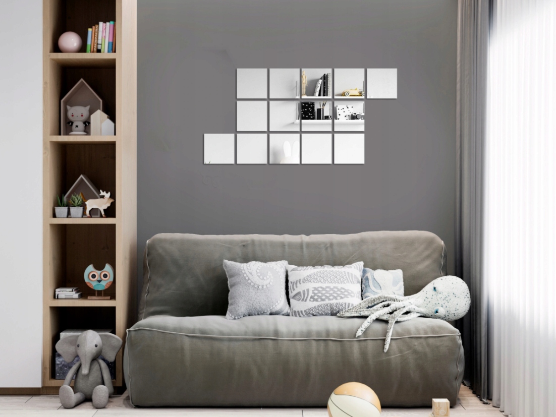 Samoprzylepne Naklejki Lustrzane Kwadraty 15x15cm 16 sztuk Materiał ramy nie dotyczy