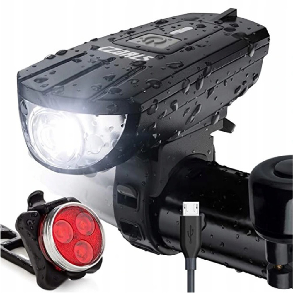 ZESTAW LAMPEK ROWEROWYCH LED PRZÓD TYŁ NA ROWER ŁADOWANIE USB RÓŻNE TRYBY