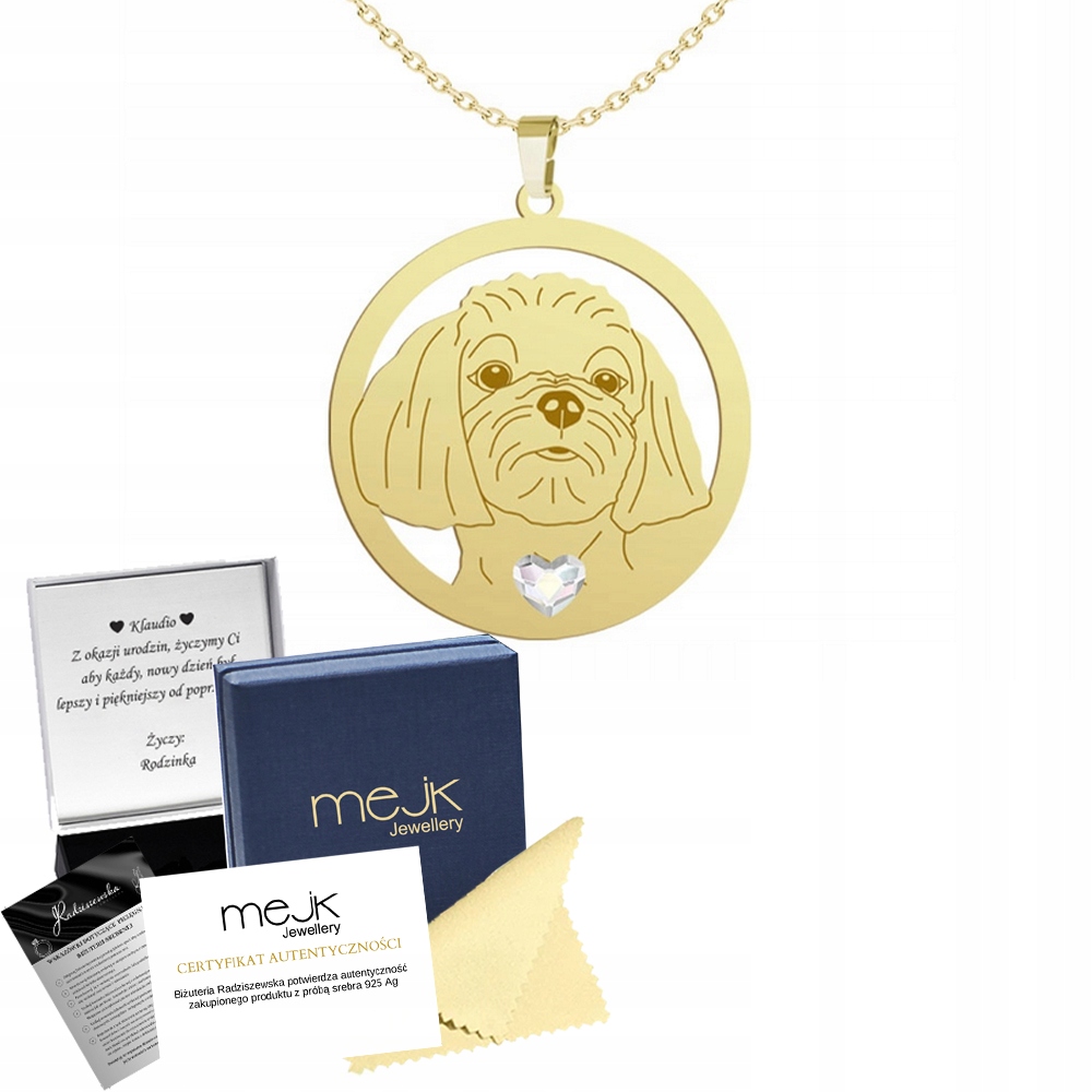 Pozlacený náhrdelník se psem Maltese 925 Dárek Šperky Žena Gravírování