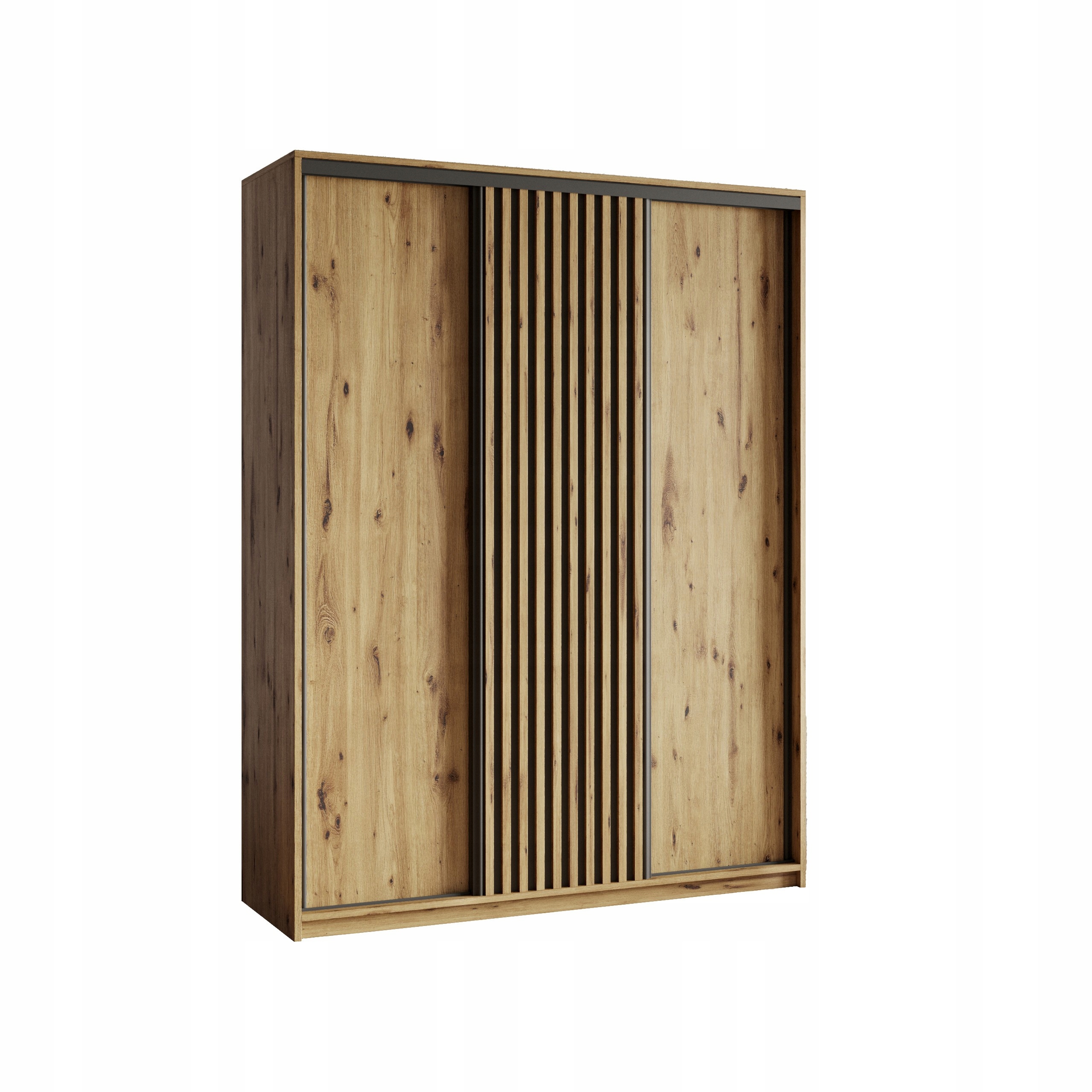 Skříň 150 cm s lamelami, 4 zásuvky, třídveřová, dub Artisan