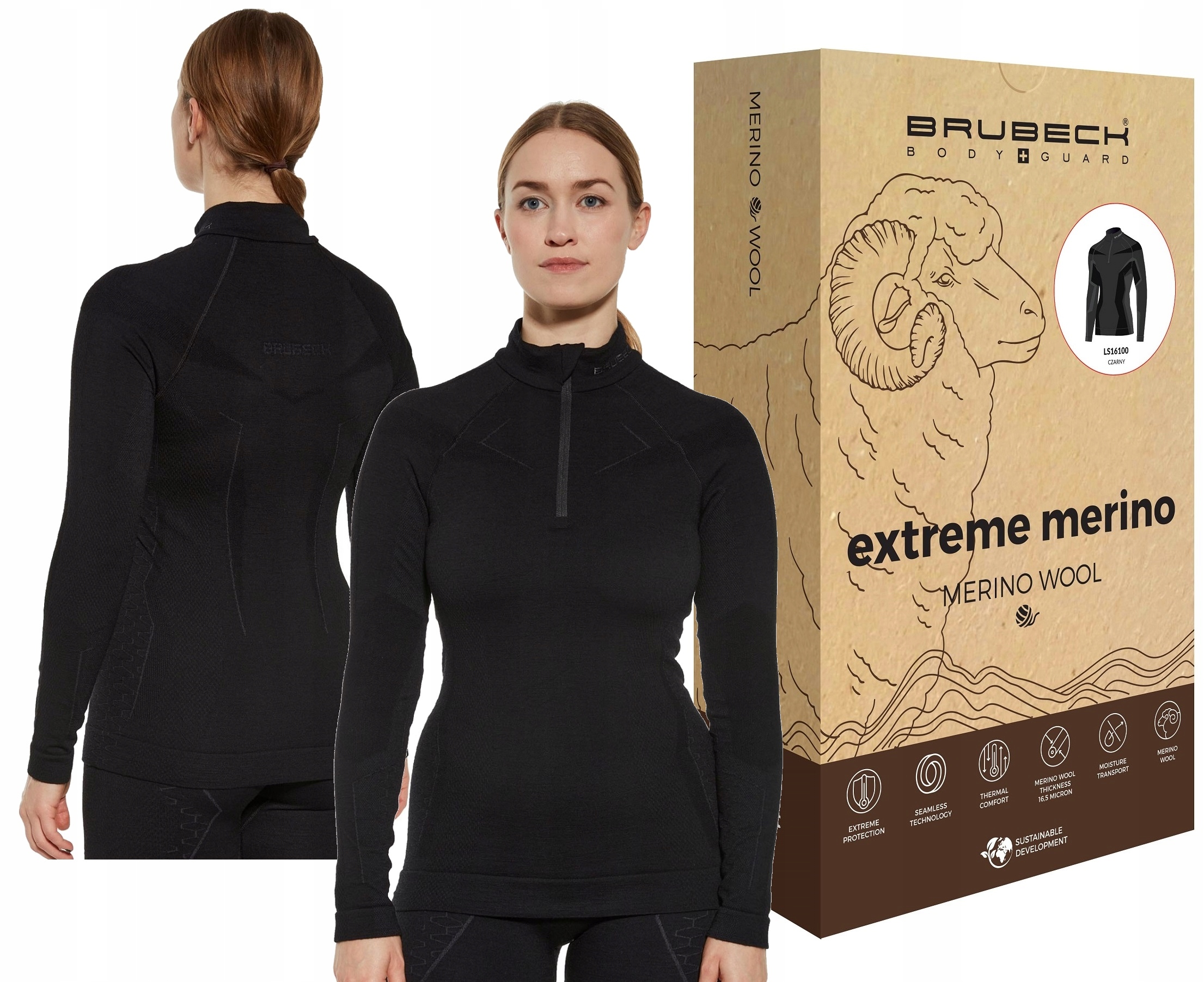 Damska Bluza Termoaktywna Koszulka Termiczna Do Trekkingu Brubeck Wool -L