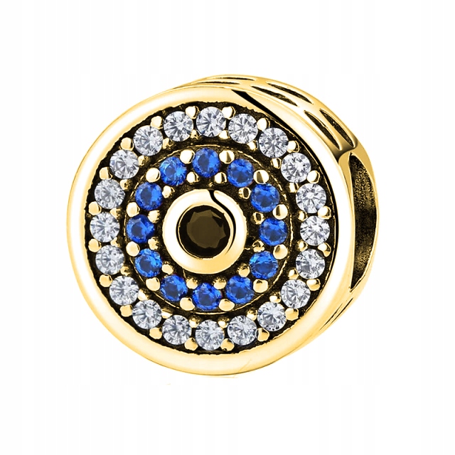 

Charms złoty Cyrkonie Niebieskie Blue srebro 925