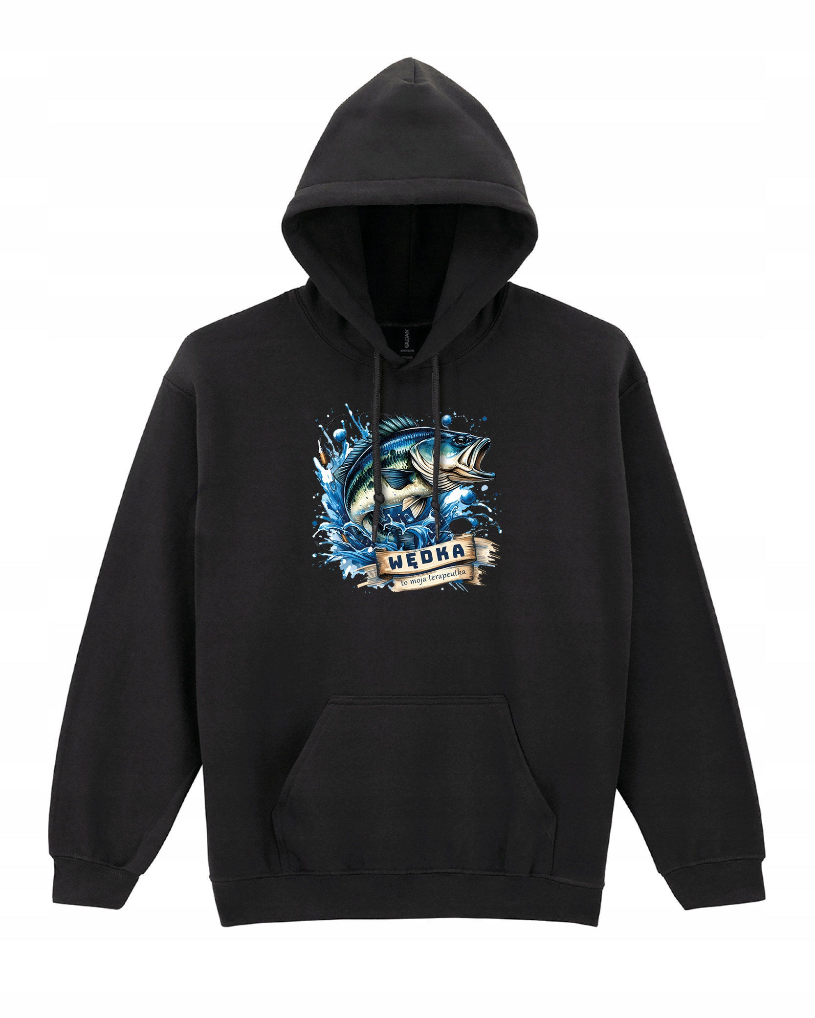 Mikina Rybářský prut je moje terapie pro rybáře Rybářská černá XL