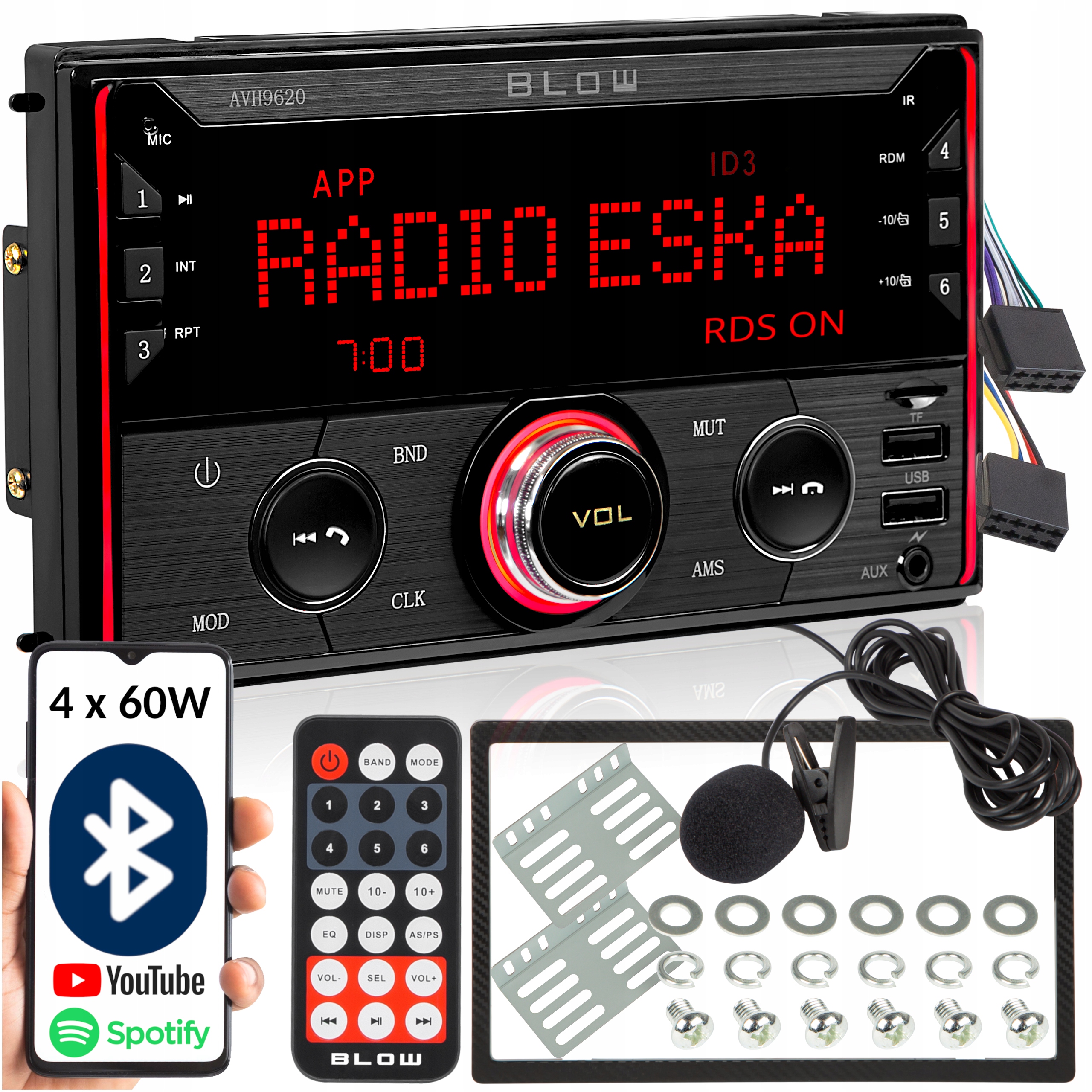 Autorádio 2-DIN Bluetooth Usb Sd Rds LCD Rgb Mikrofon Dálkové Ovládání Sada
