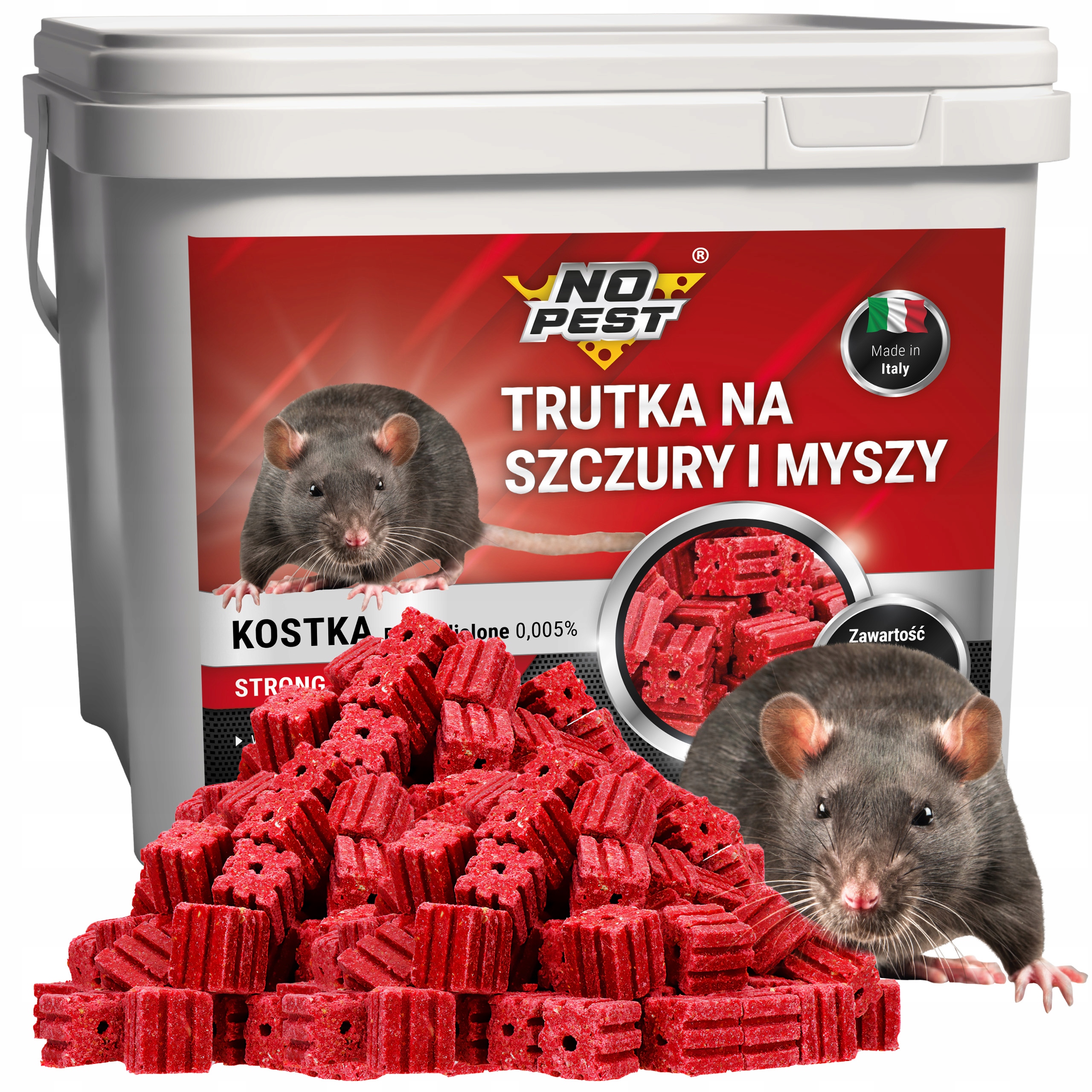 Mocna Trutka Na Szczury Myszy Czerwona Kostka Bromadiolone No Pest 5KG