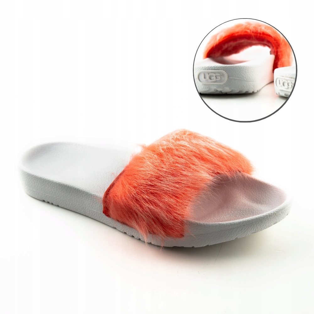 Nazouváky pantofle Ugg Royale papuče s kožešinou, módní, růžové, bílé, pohodlné, velikost 38
