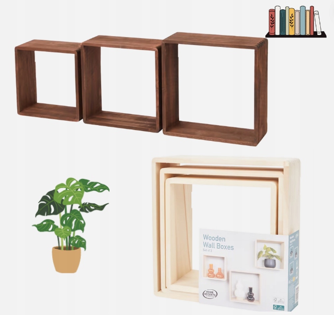 DREWNIANE PÓŁKI SKRZYNKI ŚCIENNE NA ŚCIANE 3szt DWA KOLORY
