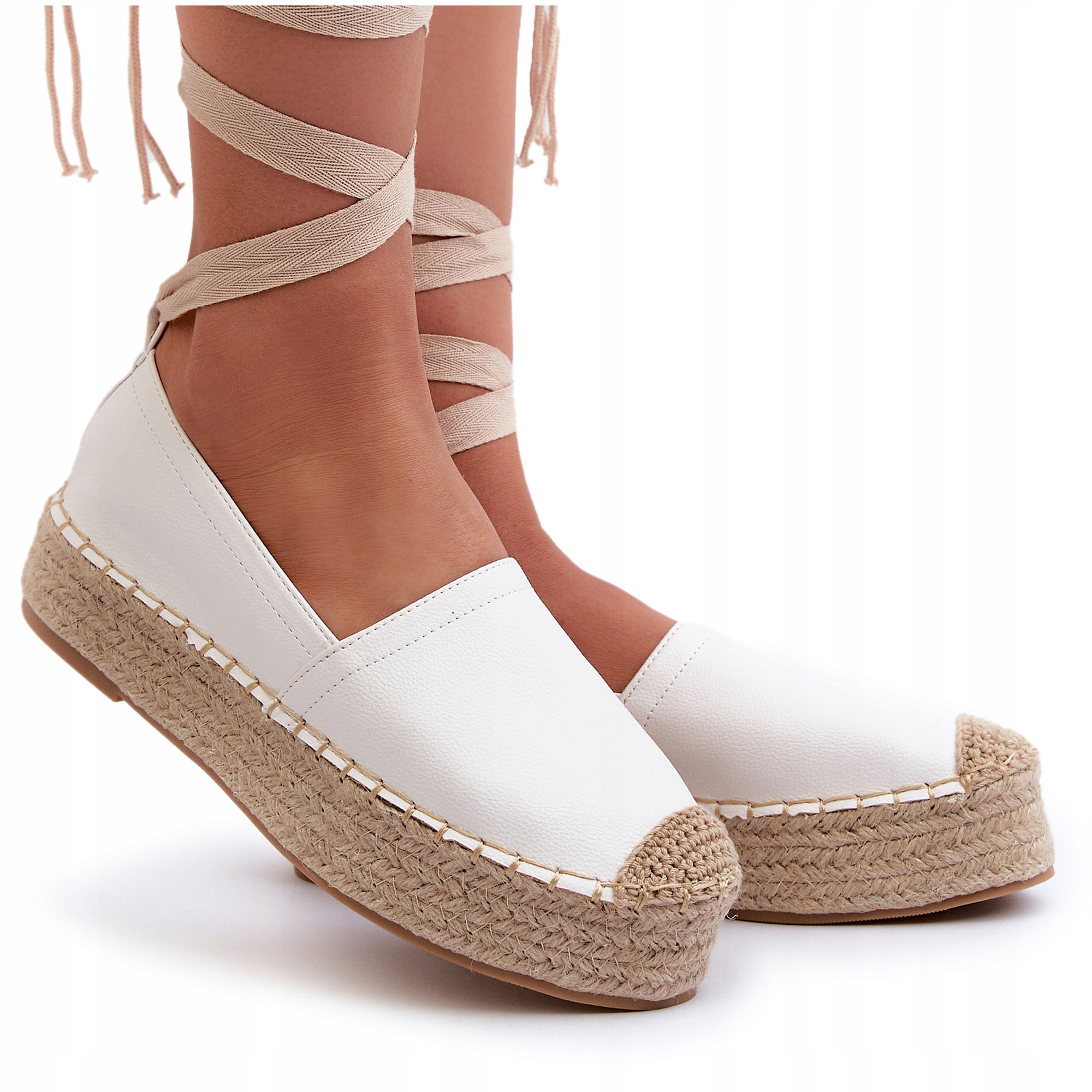 ESPADRYLE DAMSKIE NA PLATFORMIE Z PLECIONKĄ WIĄZANE BIAŁE 38