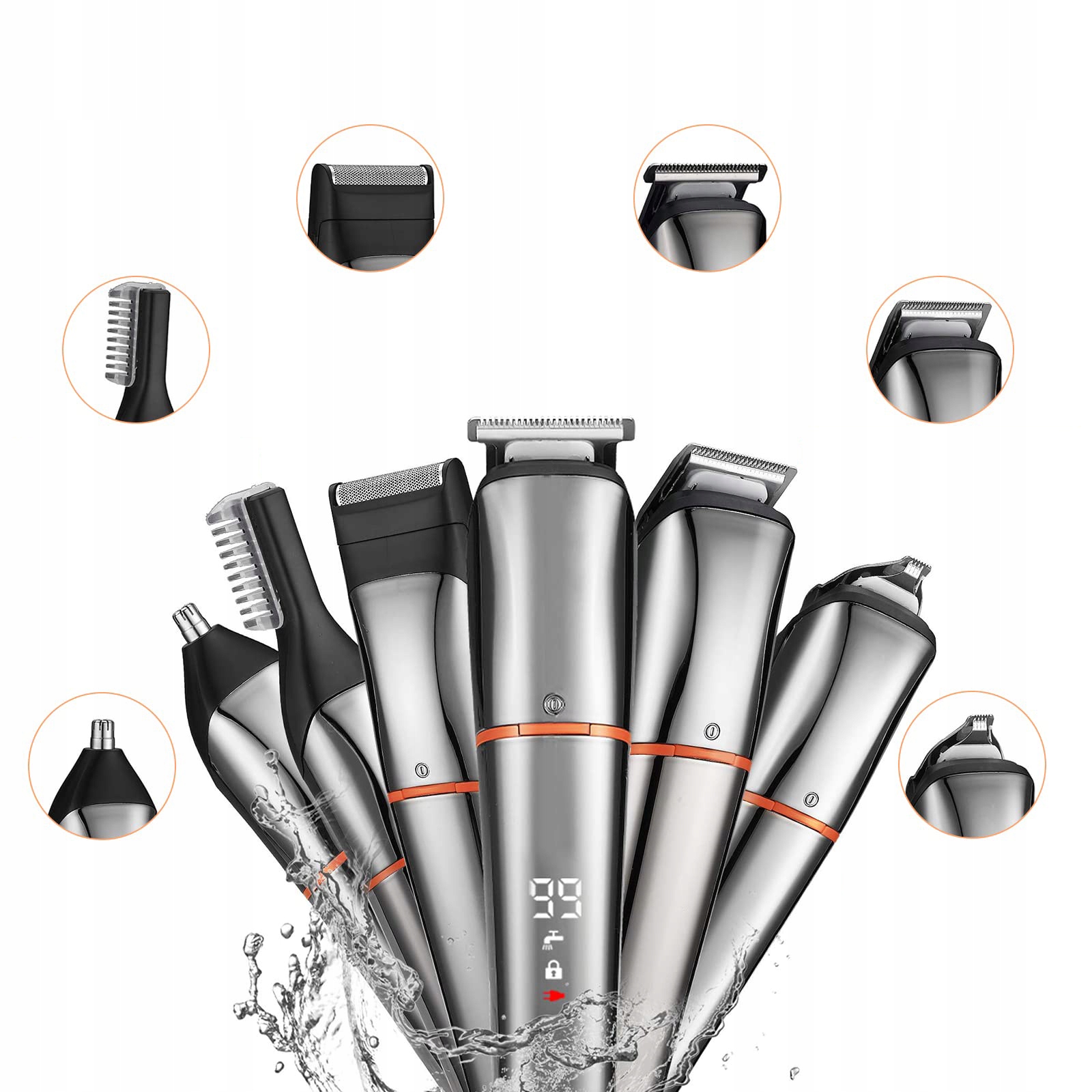 GOLARKA WET&DRY WODOODPORNA 6W1 TRYMER DO WŁOSÓW W NOSIE LED WYŚWIETLACZ Możliwość mycia pod wodą tak