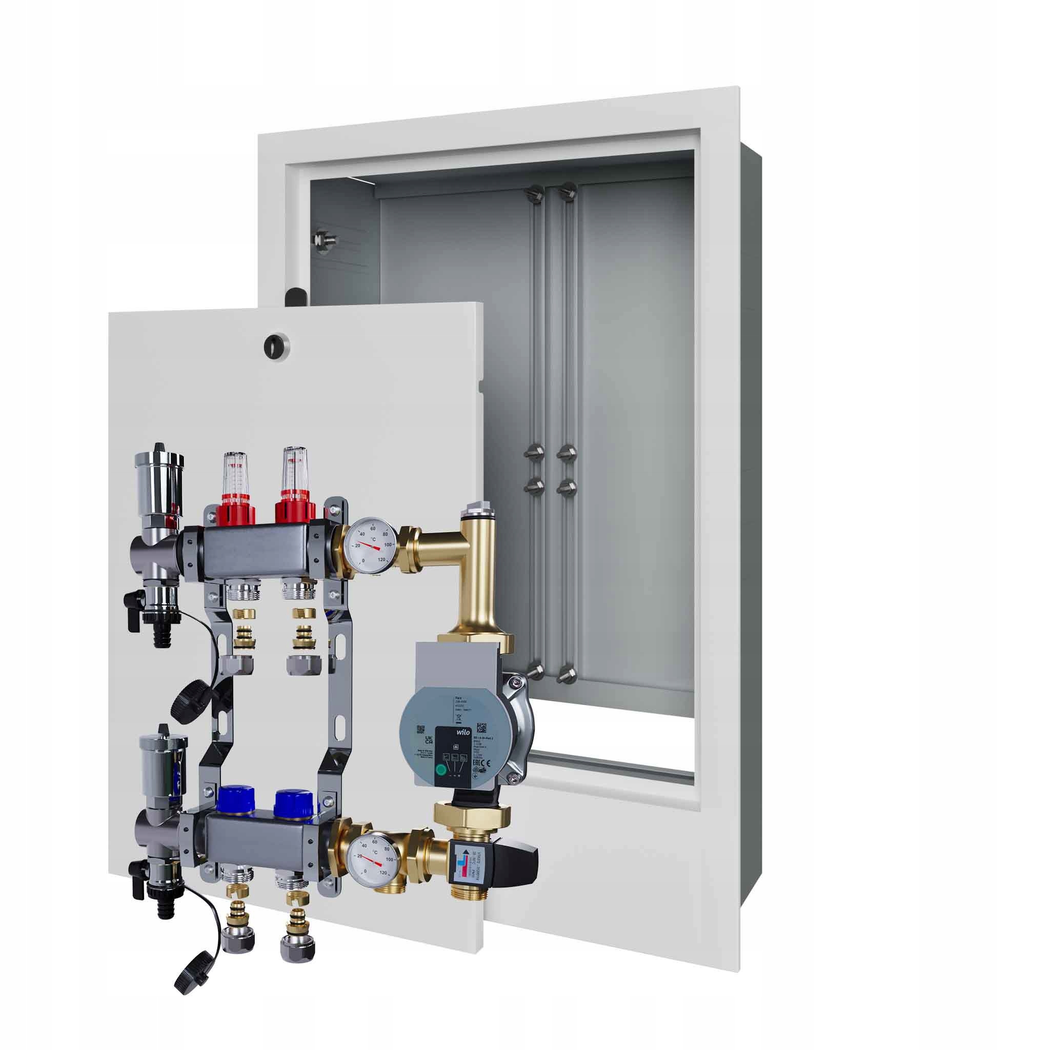 Rozdělovač pro podlahu 2 s čerpadlem Wilo a podomítkovou skříňkou Pex