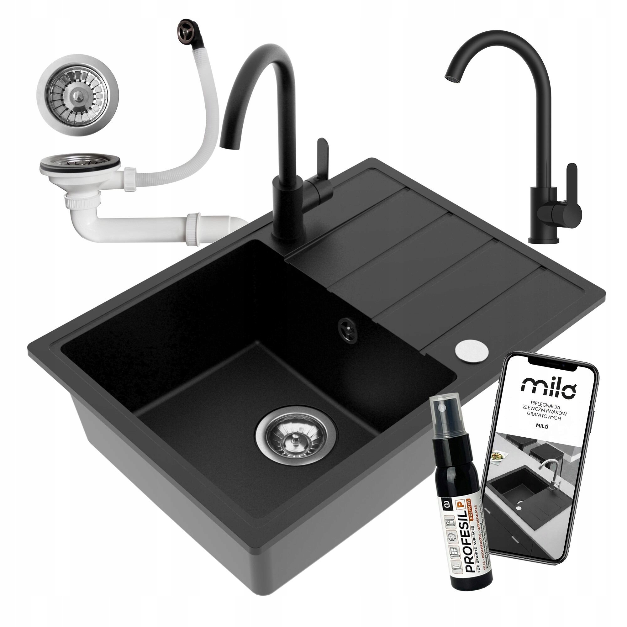 Drez Granitový Drez Jednokomorový Miló Metro Sada Batéria Sifón