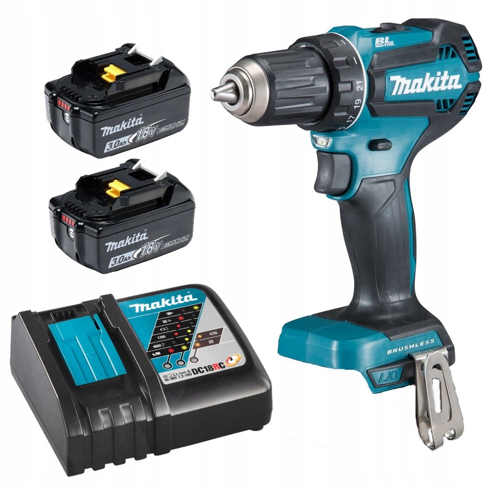 Makita Aku Wiertarko Wkrętarka 18V 50Nm Lxt 18V 2x3Ah BL1830 DC18RC DDF485Z