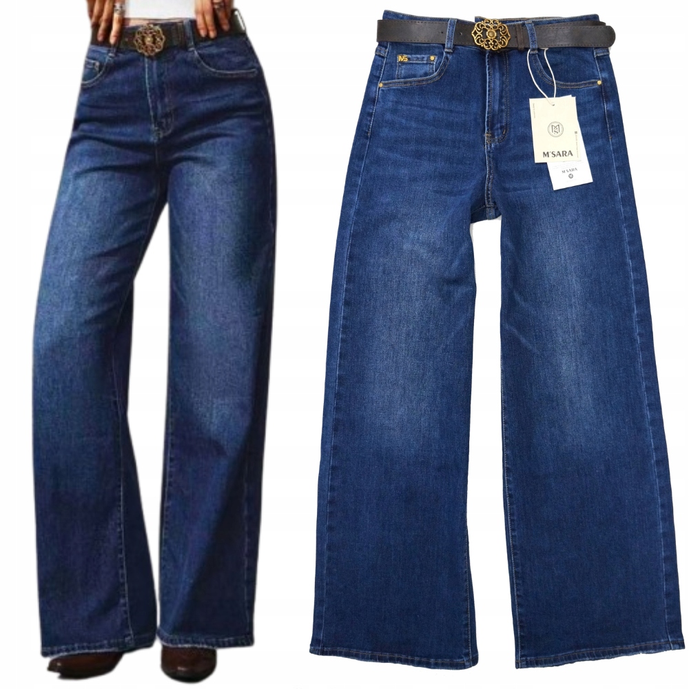 Damskie Spodnie Jeansowe Proste Szerokie Nogawki Szwedy Wide Leg