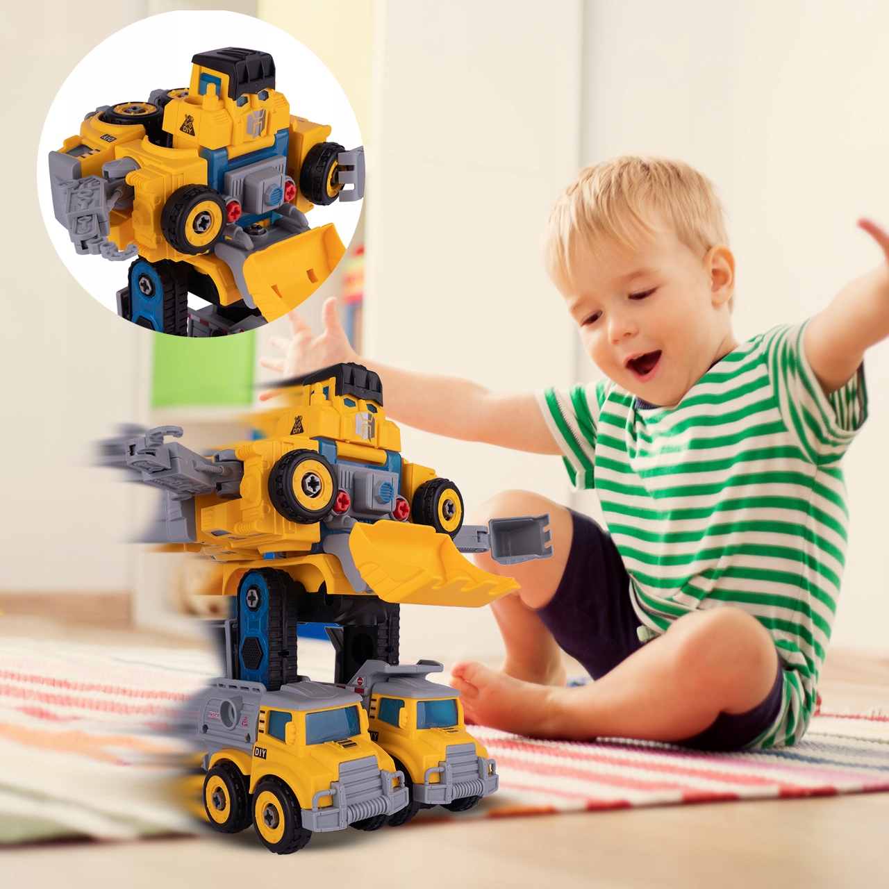 СТРОИТЕЛЬНЫЕ МАШИНКИ ДЛЯ СБОРКИ РОБОТ-ТРАНСФОРМАЦИЯ ОТВЕРТКА БУЛЬДОЗЕР 5В1 Материал картон пластик