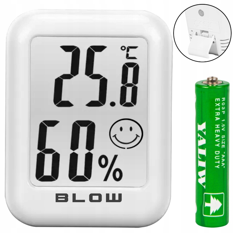 TERMOMETR LCD MINI STACJA POGODOWA POGODY HIGROMETR ZESTAW MAGNES BATERIA Kolor biały