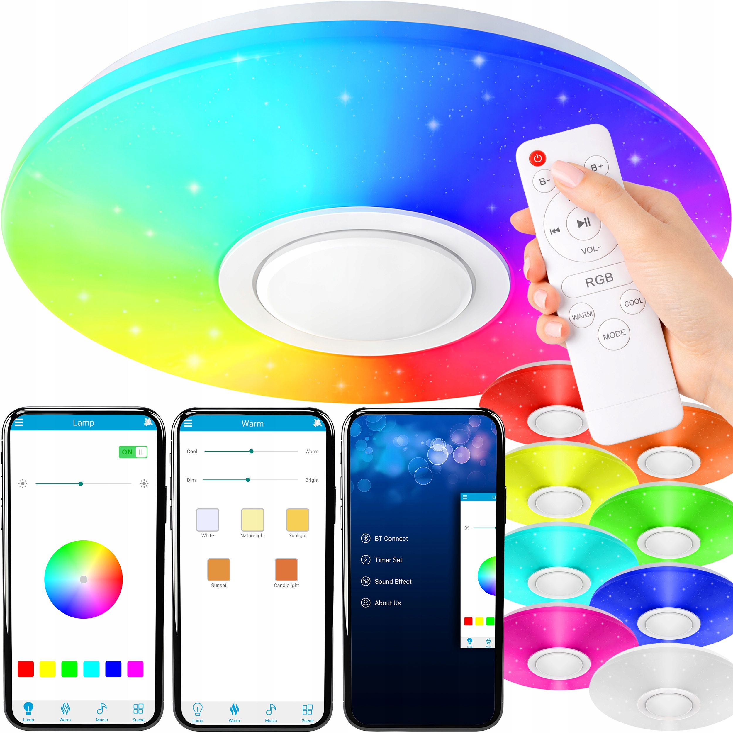Lampa Plafon Led Rgb 60W Głośnik Bluetooth Pilot Aplikacja Smart Barw Cct