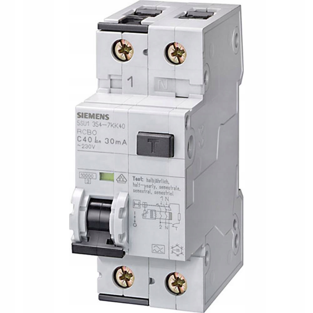 Siemens Rcbo, 10 kA, 1P+N, typ A, 30 mA, B-char, In: 16 A, Un Ac: 230 V