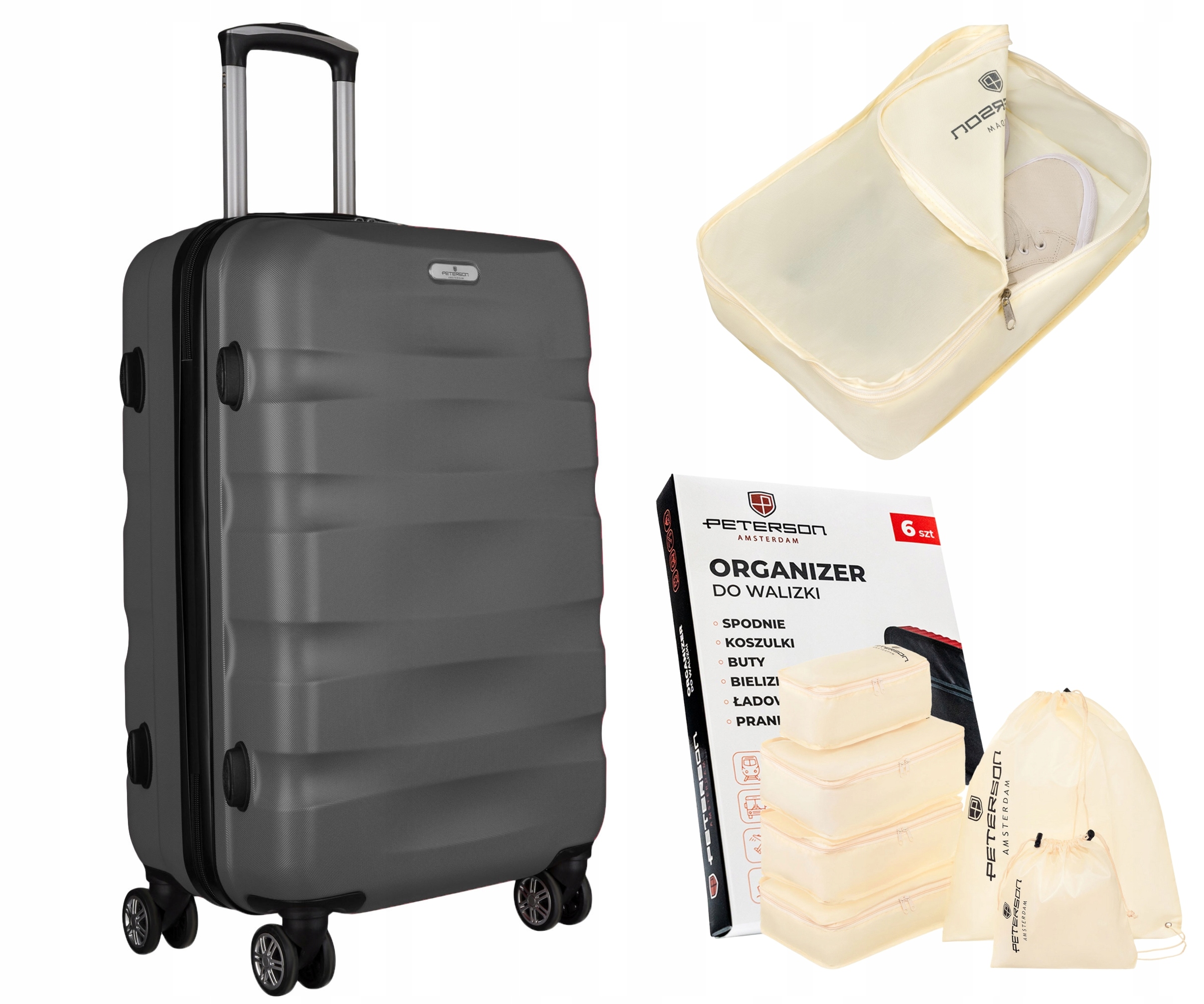 Malá kabinová cestovní taška Peterson Abs+, tvrdá, na kolečkách, prostorná