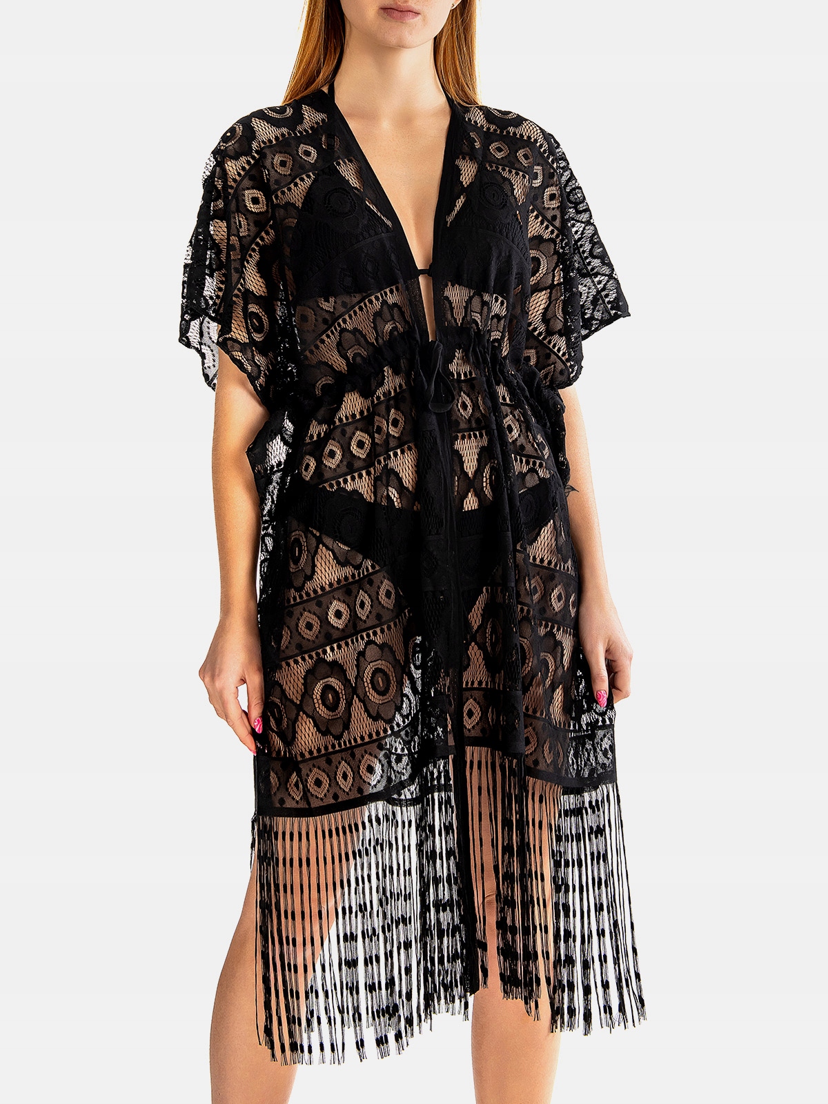 

Pareo Narzutka Plażowa Frędzle Chusta Boho czarna