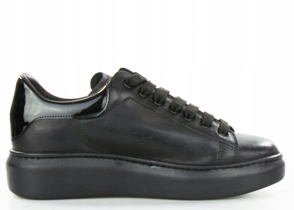 Černé Nízké Tenisky Na Platformě Kožené, Velikost 36