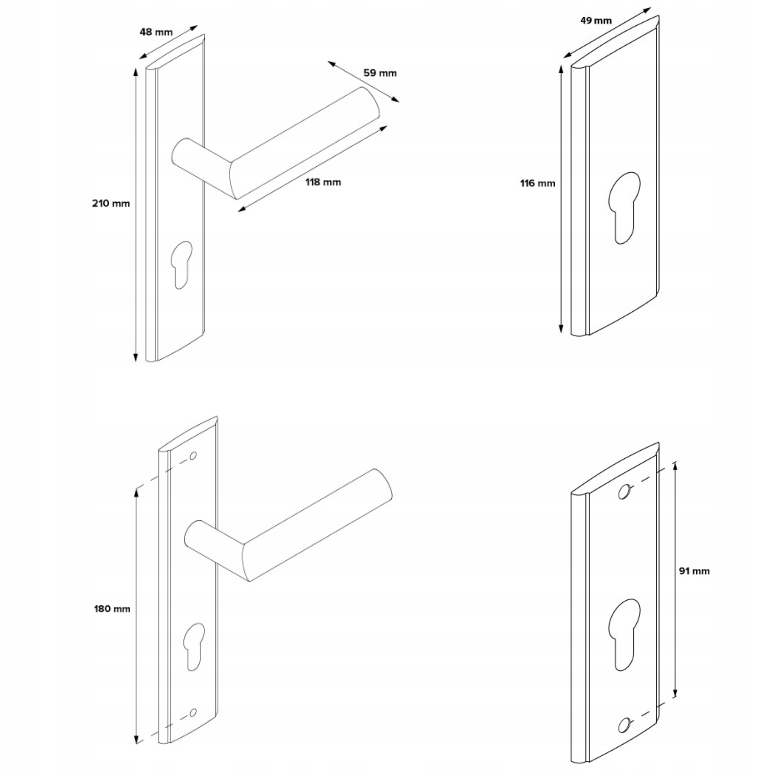 CZARNA KLAMKA Z SZYLDEM GÓRNYM DO DRZWI ZEWNĘTRZNYCH LEWA PRAWA ROZSTAW 72 Kolor czarny