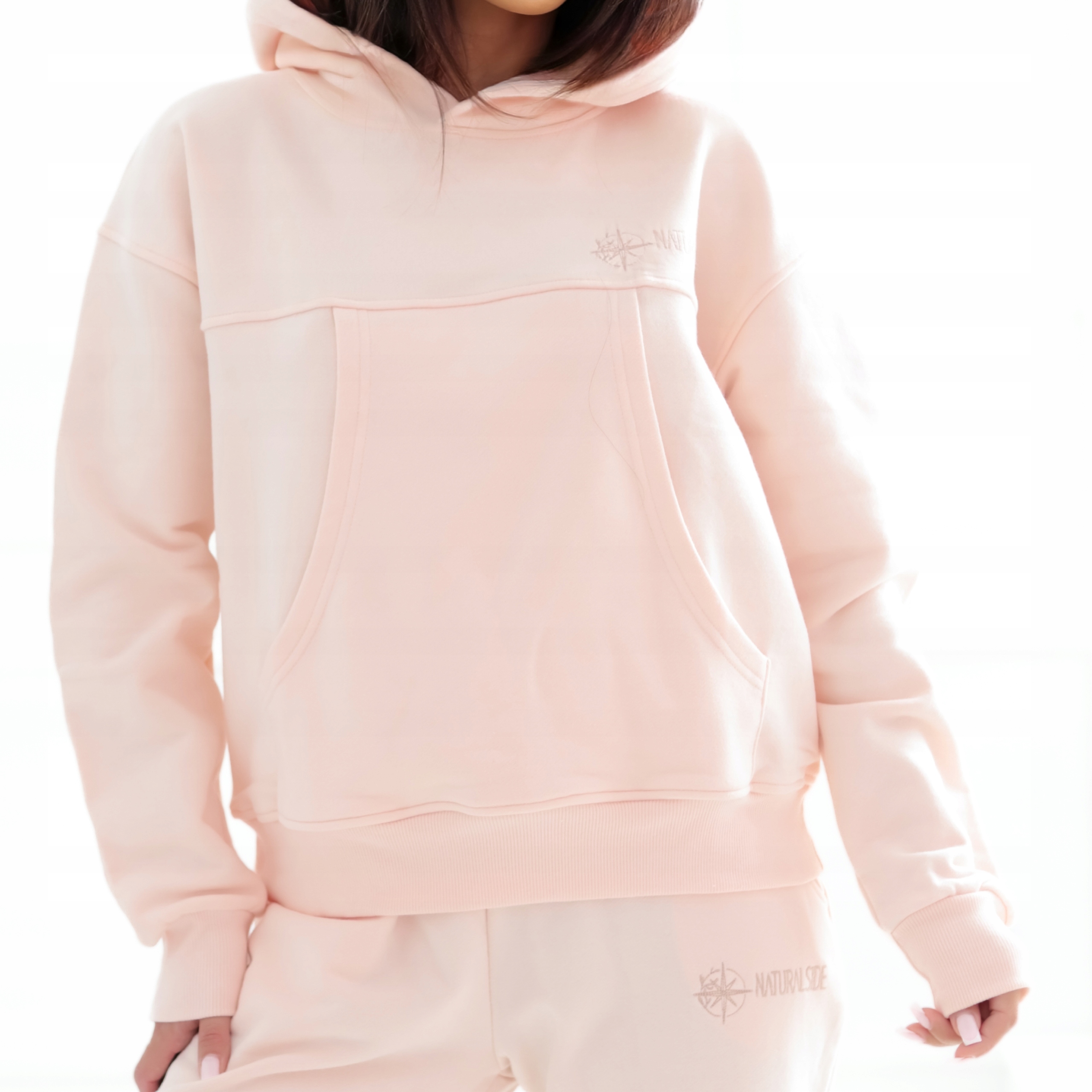 Dámská Mikina klokanka s kapucí volné velikosti Premium tělově růžová Xs/s