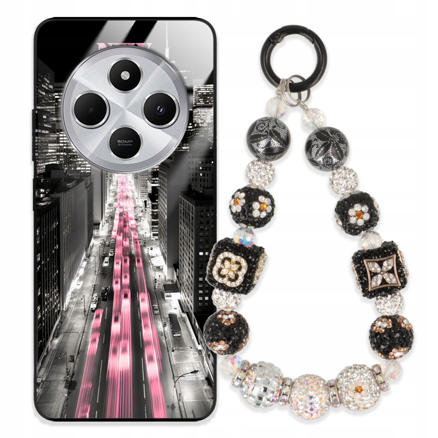 Pouzdro Pro Xiaomi Note 14C 4G Glass Přívěsek Na Klíče Elegantní Kryt Premium Wz