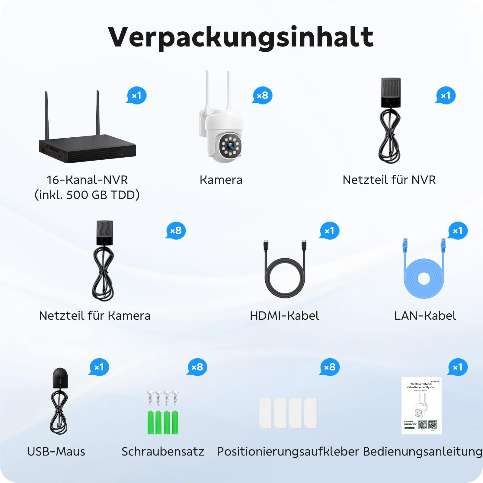 CAMPAMP Zestaw Kamer Monitoringu WLAN 24/7 16CH NVR 500GB 2W Audio — miniatura 9