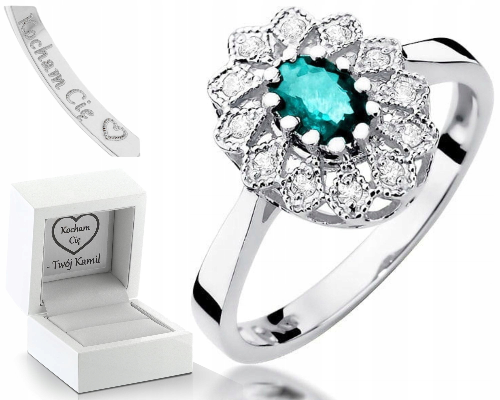 Prstýnek Smaragd Bílé Zlato S Brilianty 0,10 Ct