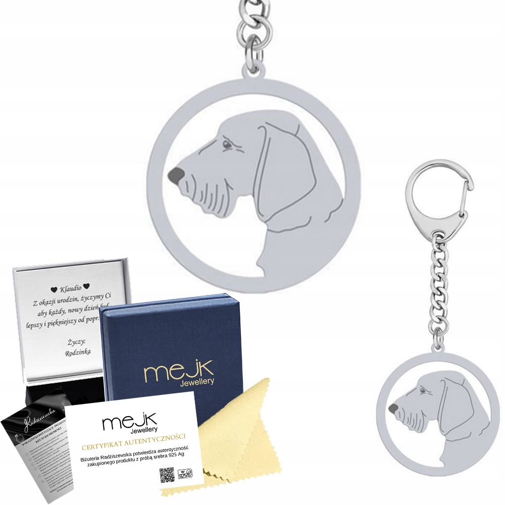 Přívěsek Na Klíče na klíče Stříbrný Jezevčík Hrubosrstý 925 Dárek Žena Dedikace