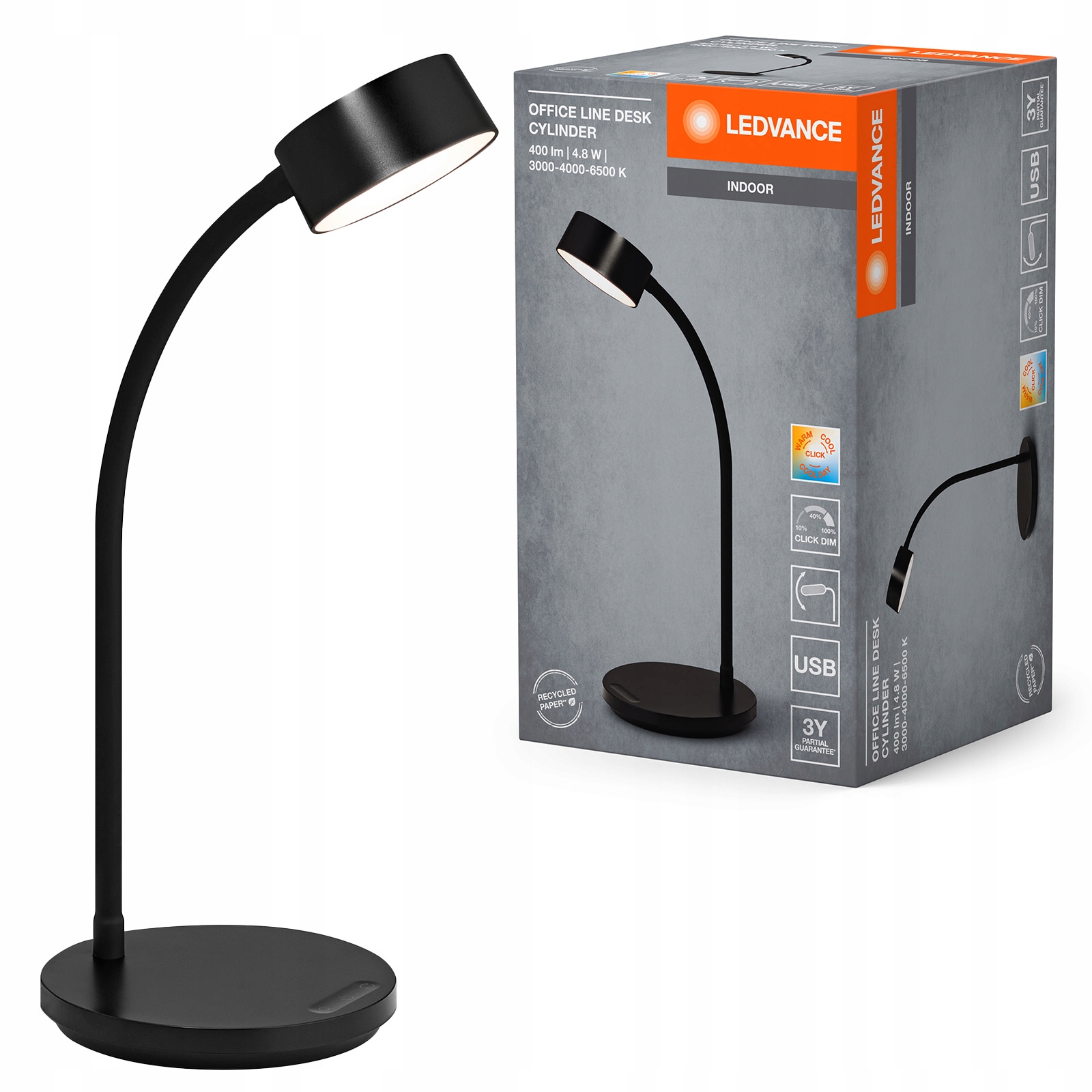 Stolní Led stolní lampa 4.8W 221lm Cct Stmívatelná Černá Office Line