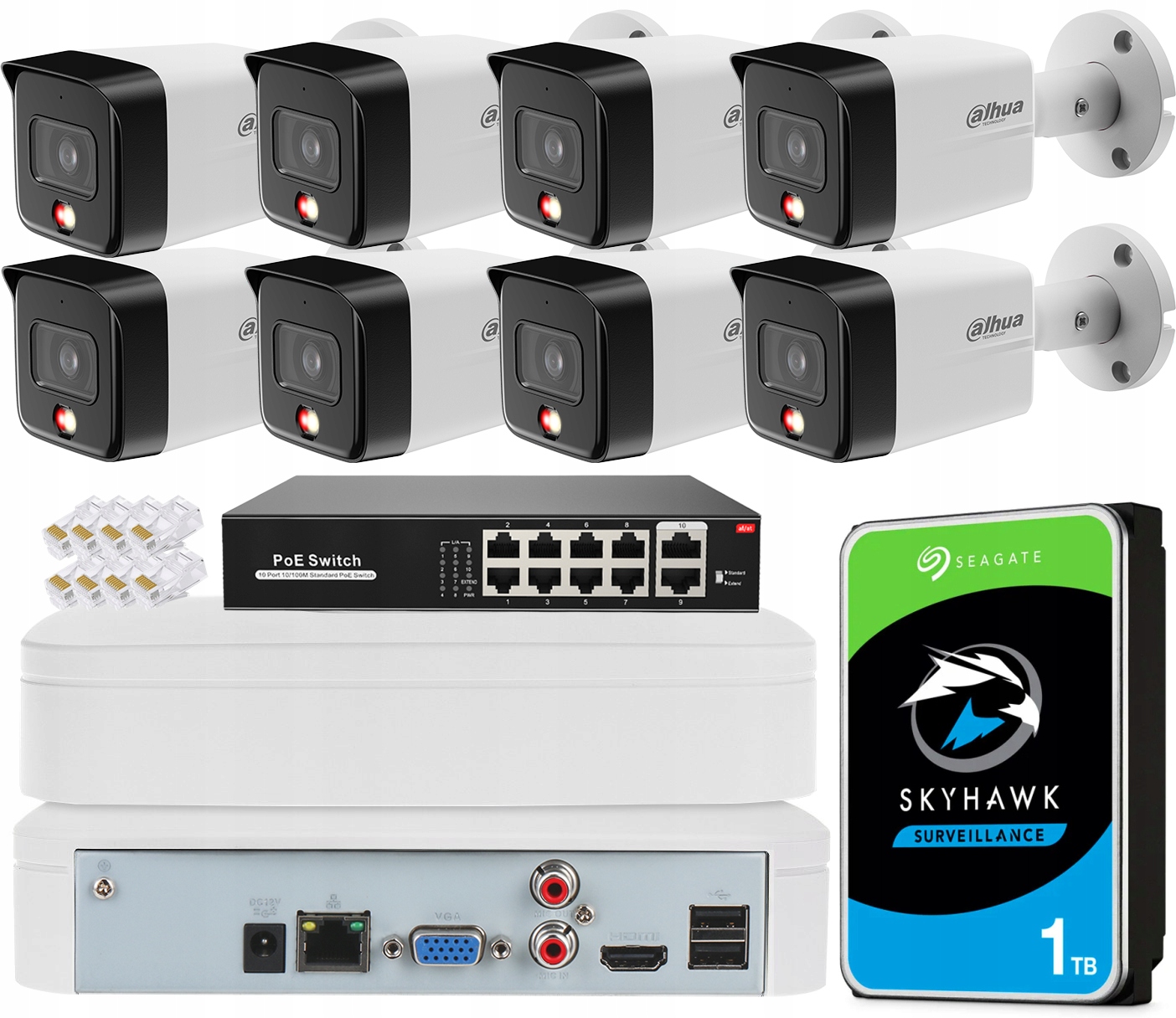 Sada na monitorovanie Dahua 8 kamier 6Mpx IPC-HFW1639TC-A-IL Dual Light PoE