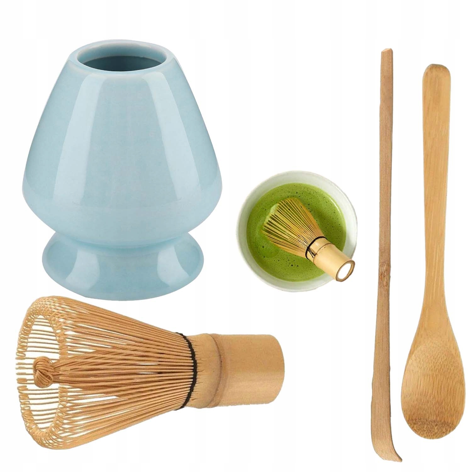 Levně Sada bambusových lžiček a čajových lžiček matcha, šlehací metla Matcha