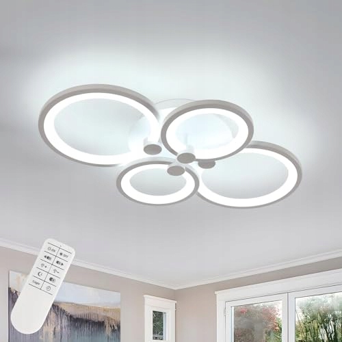 Stropní Led lampa lustr bílý kulatý 4 kruhy moderní s dálkovým ovládáním 42W