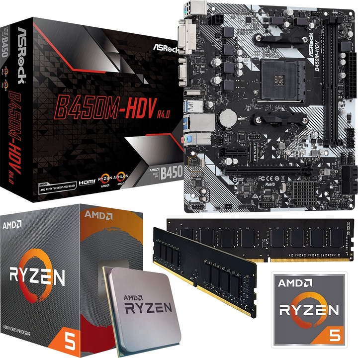 ZESTAW DO GIER PROCESOR AMD RYZEN 5 PŁYTA GŁÓWNA B450 PAMIĘĆ RAM