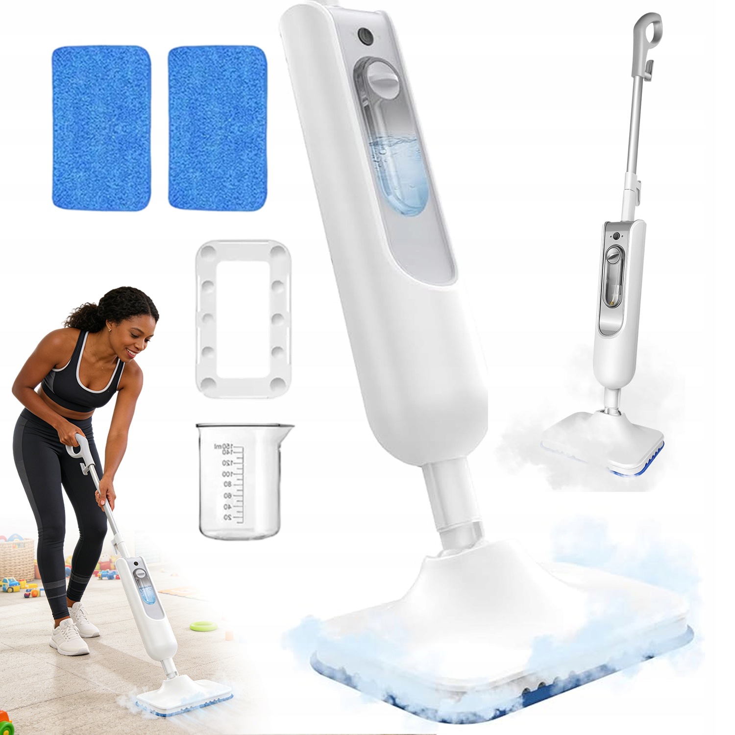 Parní Mop 1500 W 400 ML Nádrž 2 Úrovně Páry Podlaha Bezpečná Pro Děti
