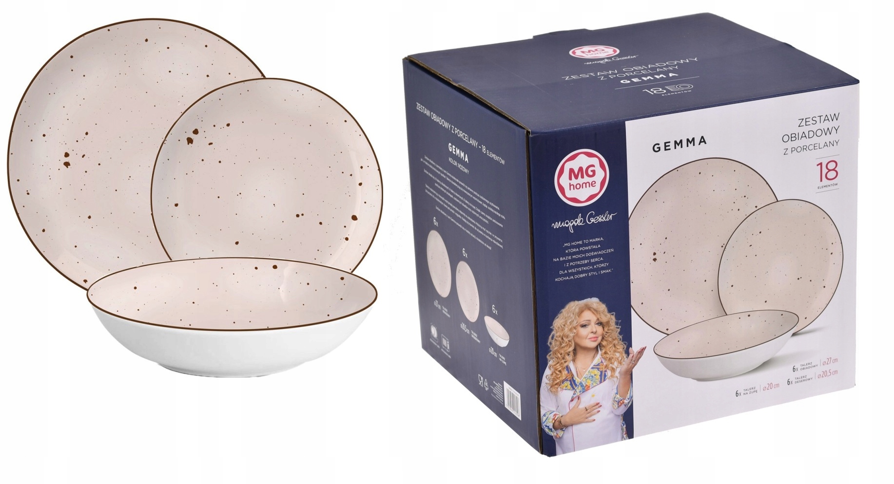 Komplet Magda Gessler Obedový Servis 18 Porcelánový Tanier Škvrnitý Ružový