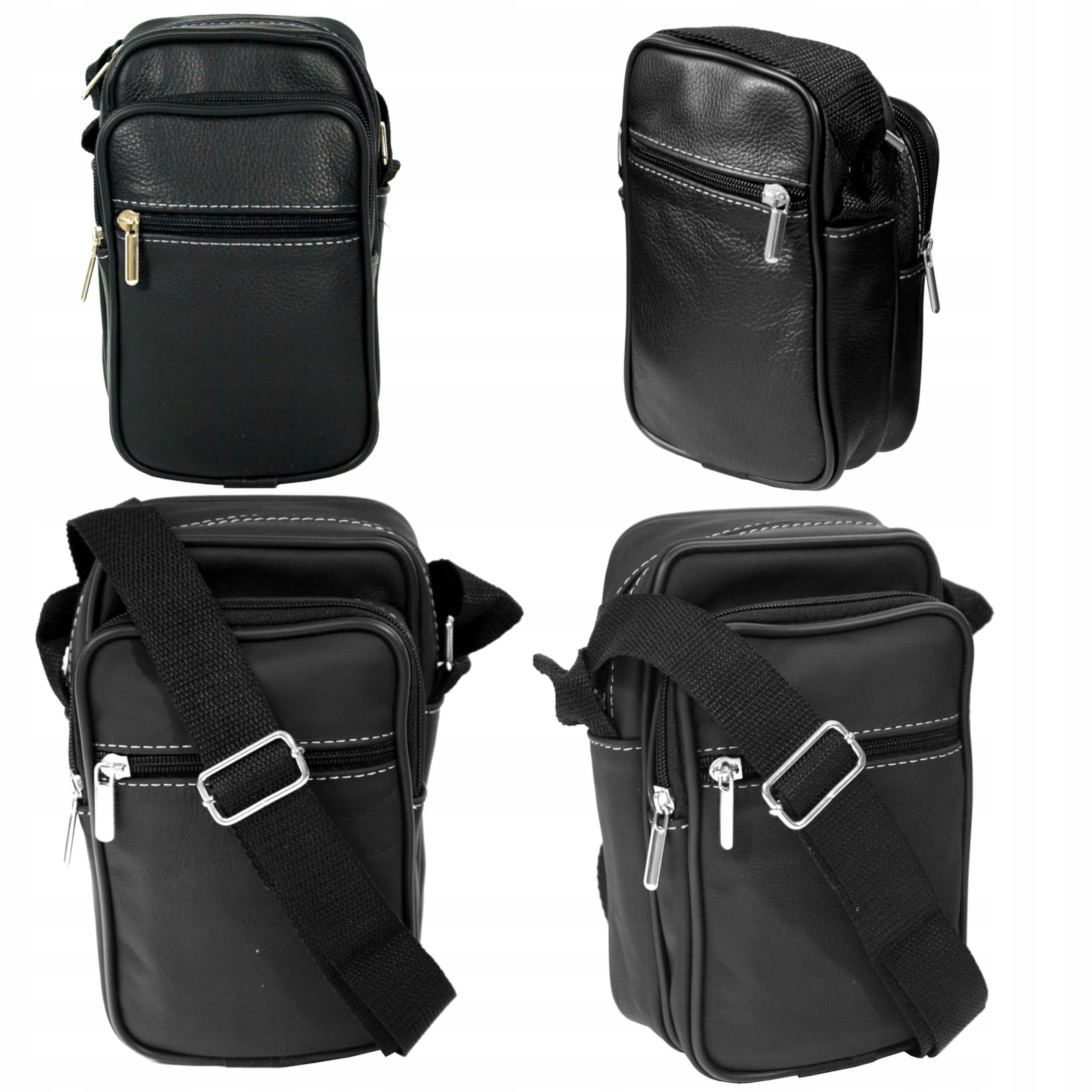 Pánská černá kožená taška přes rameno, malá přírodní kůže polská výroba