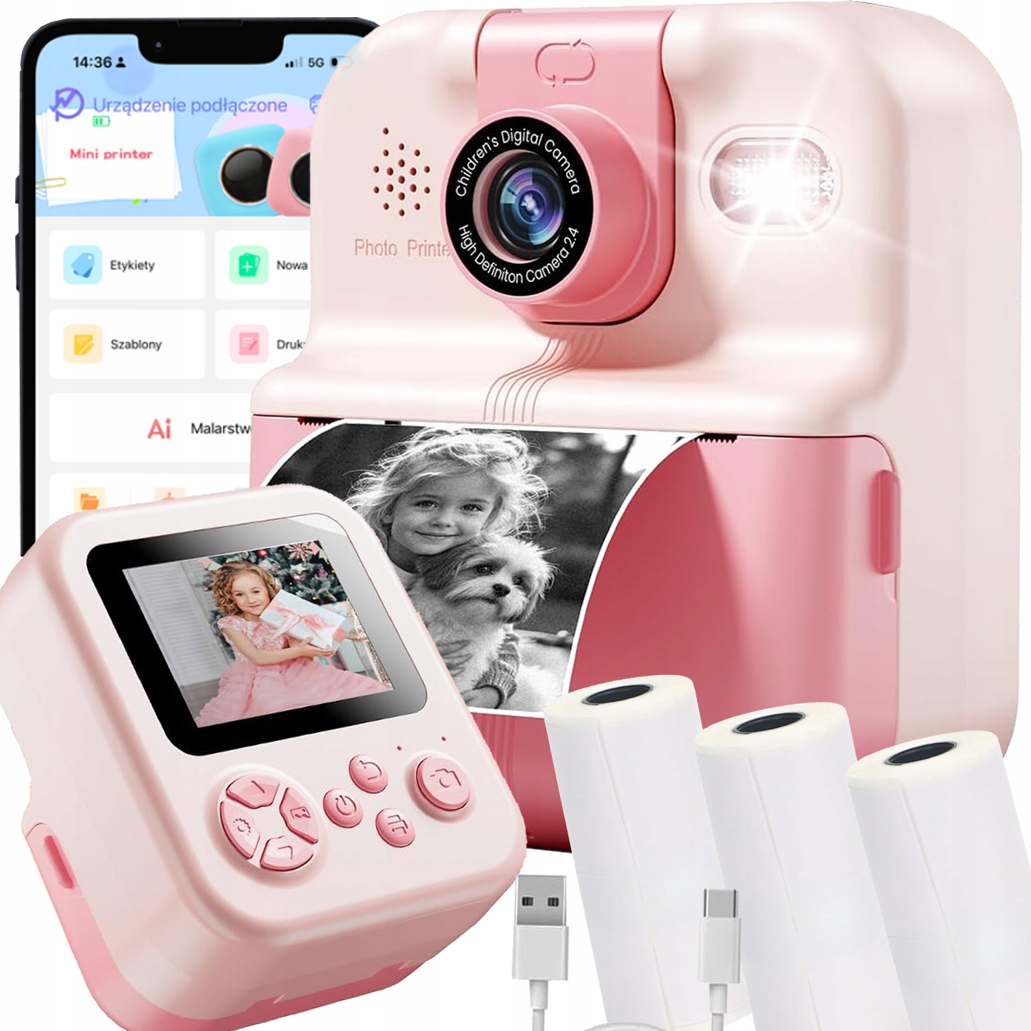 Instantní Fotoaparát Pro Děti, Mini Termální Tiskárna, 3 Hrací Rolky