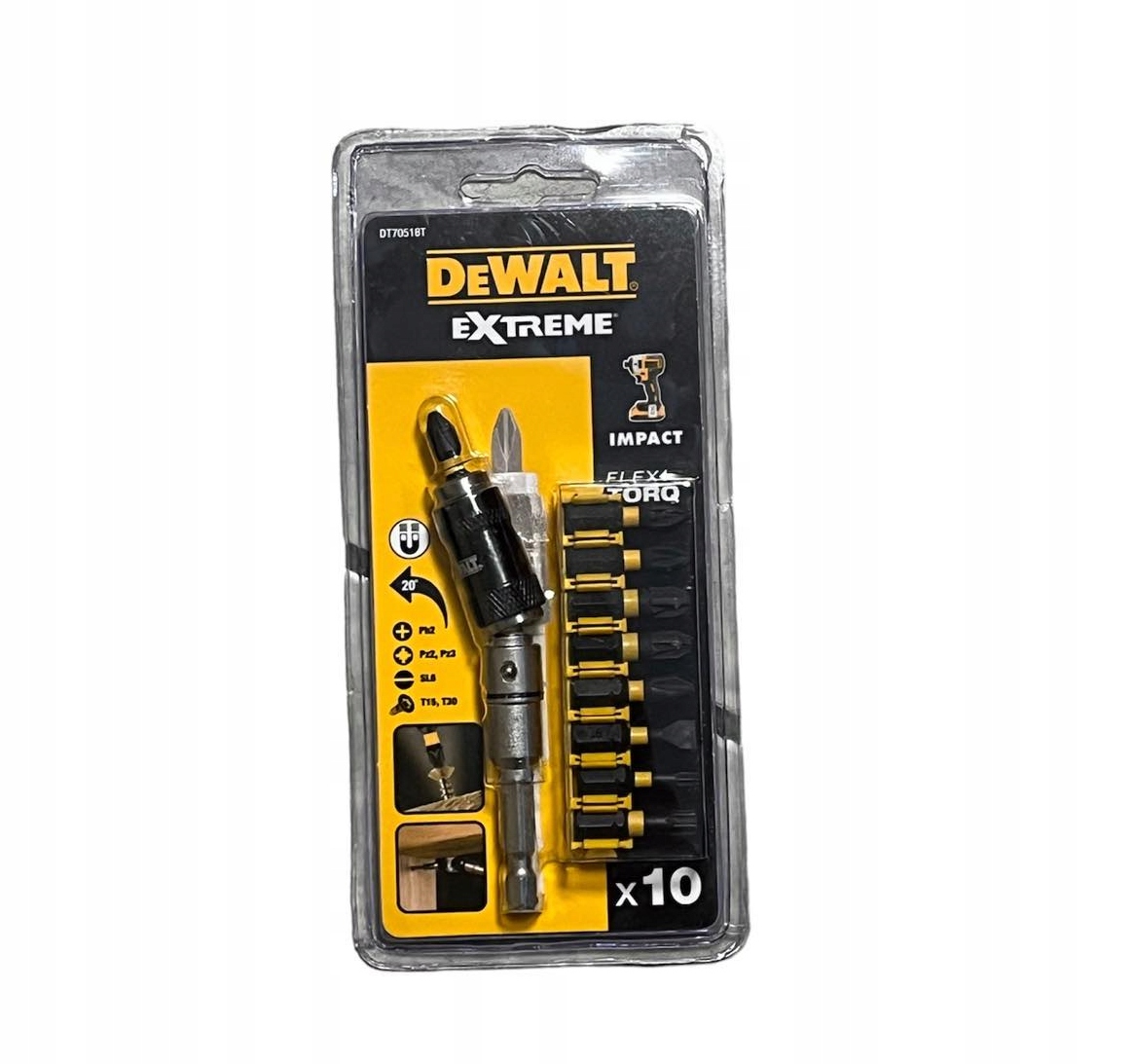 DeWALT Zestaw bitów udarowych + uchwyt kątowy 10el