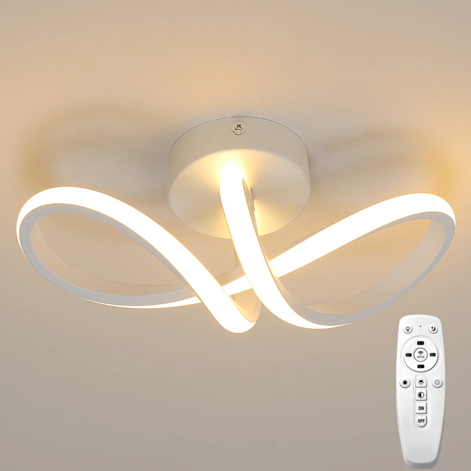 Lampa Sufitowa Plafon Led Żyrandol Biały 16W Nowoczesny Salonu Z Pilotem