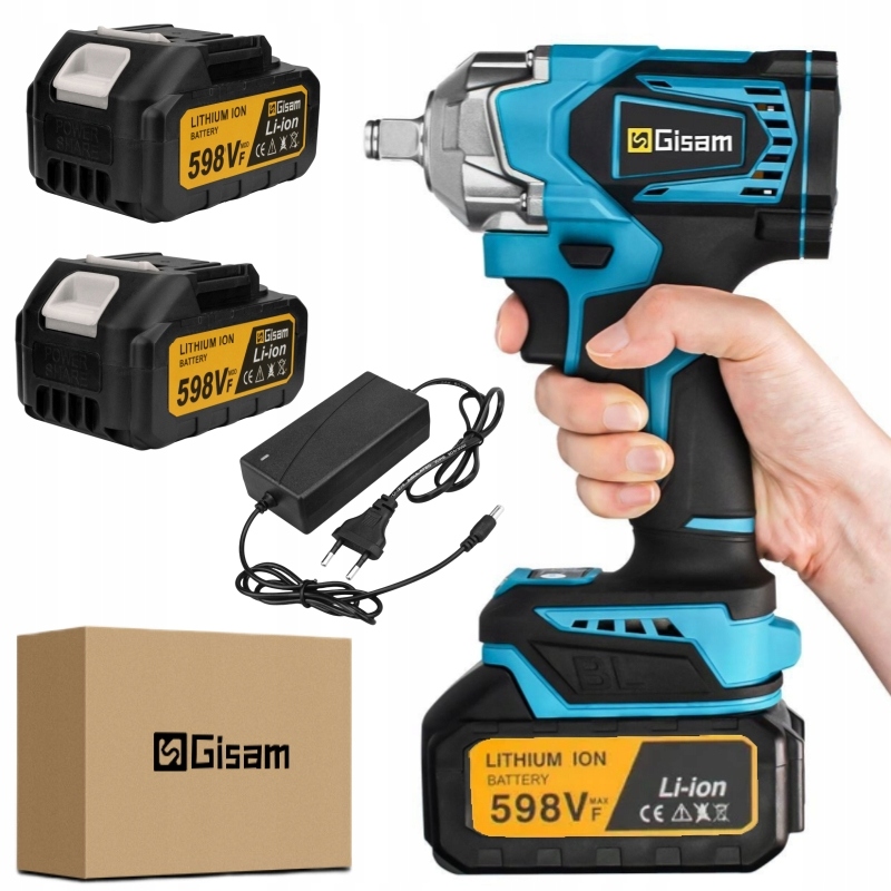 Bezkartáčový rázový utahovák 1200 Nm 1/2" Akumulátorový šroubovák s jádrem, 2 baterie