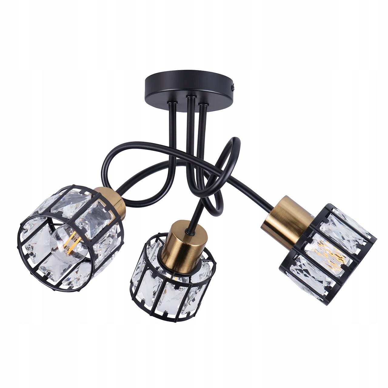 Lampa Sufitowa Kryształowa Plafon Żyrandol Czarno Złoty 3XE27