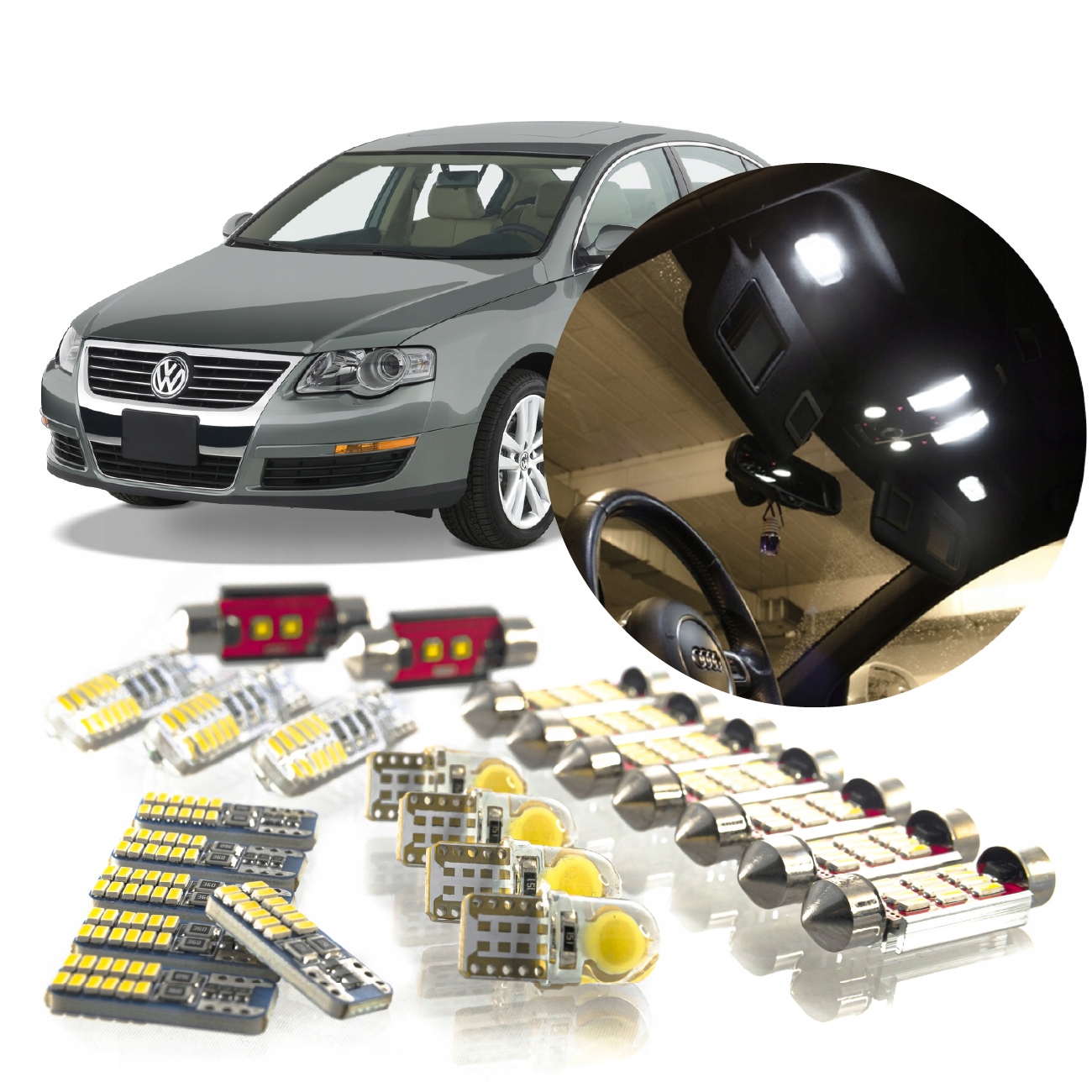 Volkswagen Passat B6 – sada Led osvětlení interiéru! Vip